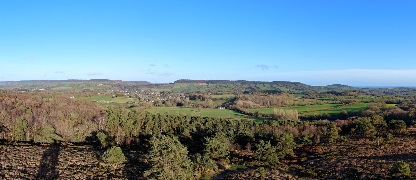 Aerial panorama of Devon countryside