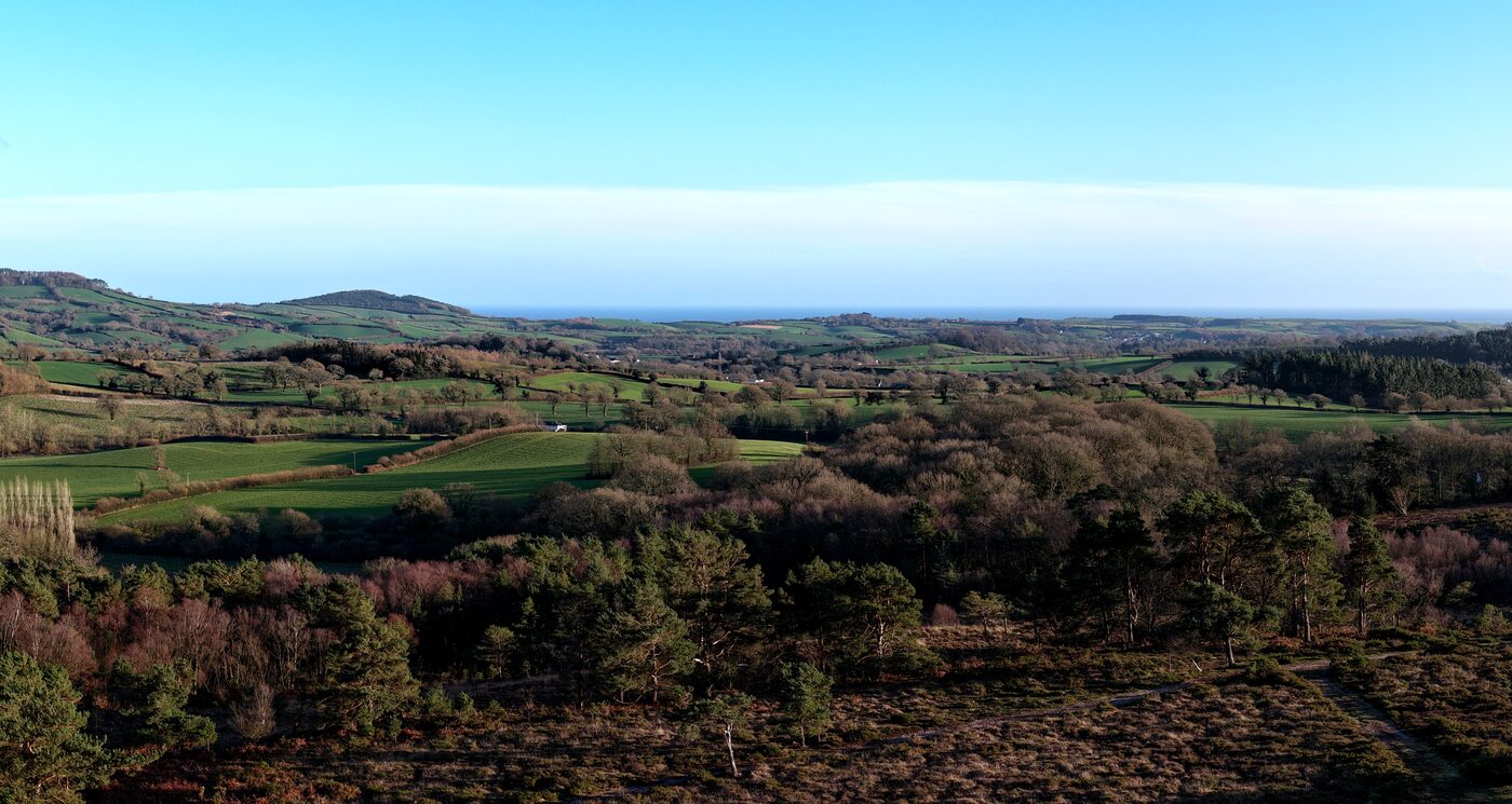 Valley vista with sea in distance